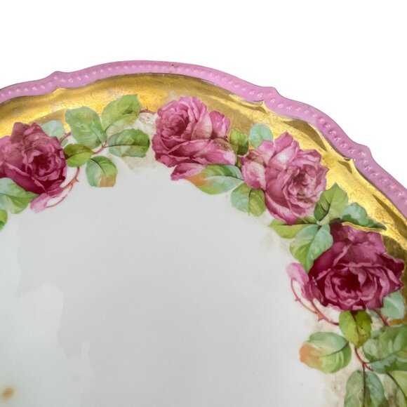 Vintage P.K. Silesia Porcelain Plate Pink Rose Floral & Gold Trim 11.5'' Germany - Picture 5 of 9